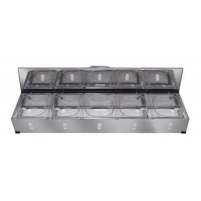 Condimentadora Pizzarola Inox 5 Cubas Acrílico Tampa Reta - Aisa